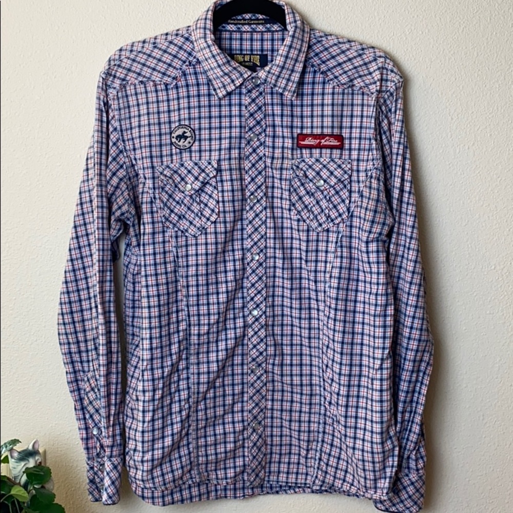 Vintage inspired flannel w/ patches Ring of Fire